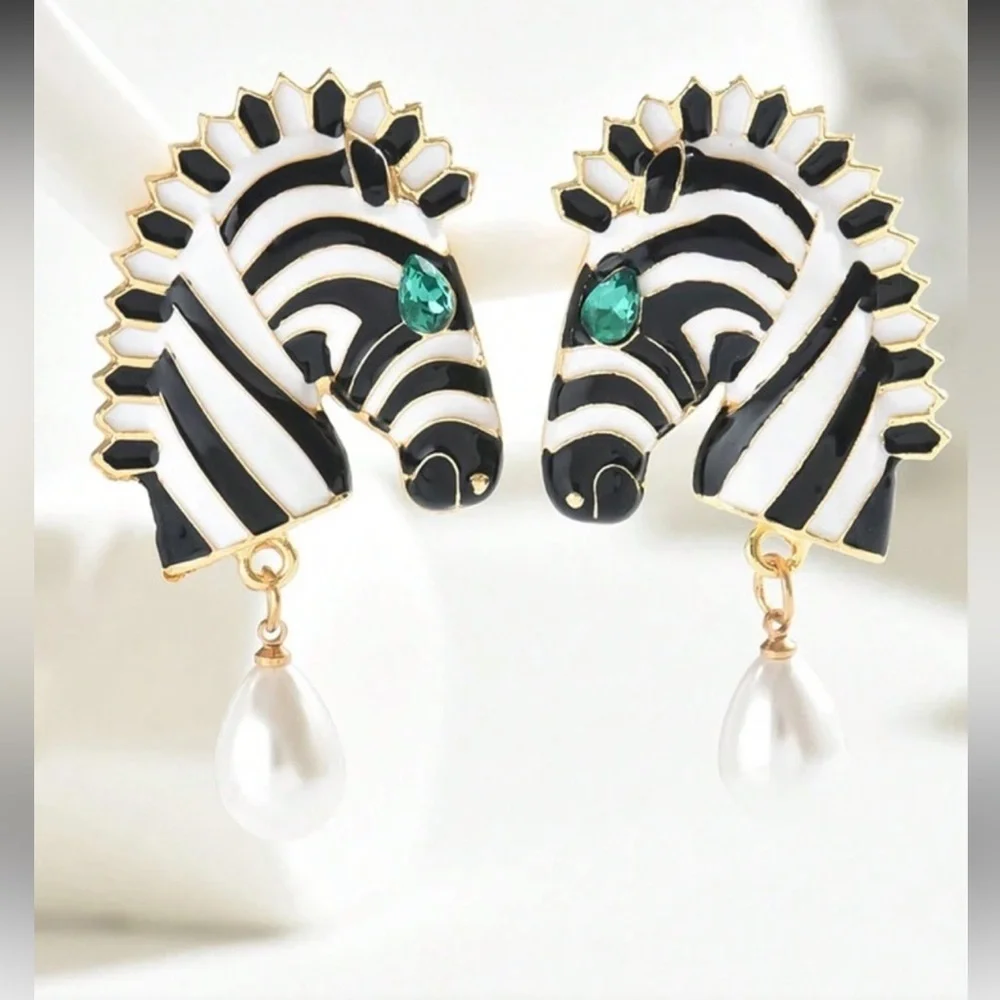 Bespoke Zebra Enamel Earrings